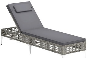 Espreguiçadeira de jardim com encosto ajustável em 6 níveis, almofada e apoio para a cabeça removíveis com capa com fecho de correr cinzenta