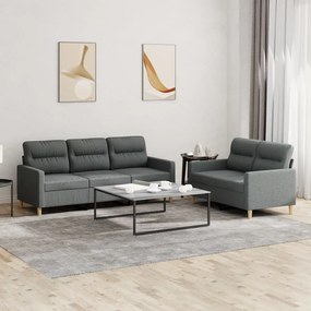 vidaXL 2 pcs conjunto de sofás com almofadões tecido cinzento-escuro