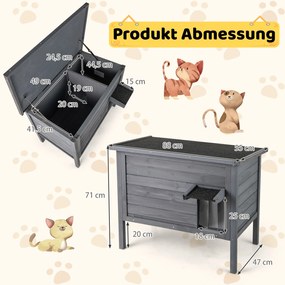 Casa para gatos de madeira para inverno ao ar livre com isolamento de espuma e telhado cinzento