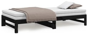 Sofá-cama de puxar 2x(100x200) cm madeira de pinho maciça preto