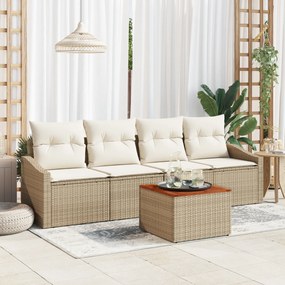 Conjunto de Sofás de Jardim 5 Peças com Almofadas Bege Poliratan Acáci