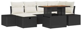 Conjunto de Jantar de Jardim com 7 Peças e Almofadas em Rattan Sintéti