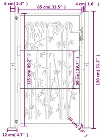 Portão de jardim 105x130 cm aço corten design bambu