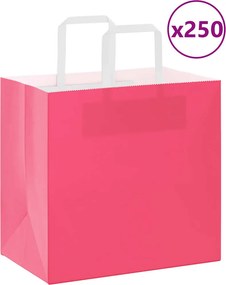 vidaXL Sacos de papel 250 unid com alças rosa 26x17x25 cm