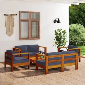 vidaXL 5pcs conj. jantar p/ jardim com almofadões madeira cinza-escuro