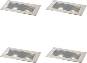 Conjunto de 4 focos de chão modernos aço 2-luzes ajustáveis IP65 - Oneon