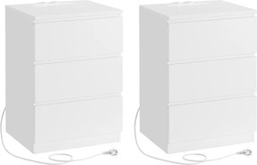 Conjunto de 2 mesas de cabeceira 35 x 40 x 59 cm modernas com 2 tomadas CA e 2 portas USB, brancas