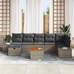 Conjunto de Sofá de Jardim com Almofadas Cinzento Rattan Sintético