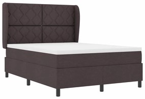 Cama com Estrado e Colchão - Marrom Escuro, 140x190 cm, Tecido