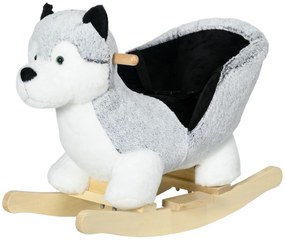 Baloiço com Forma de Cão Husky para Crianças com Sons Cinto de Segurança e Apoio para os Pés 60x33x50 cm Branco e Cinza