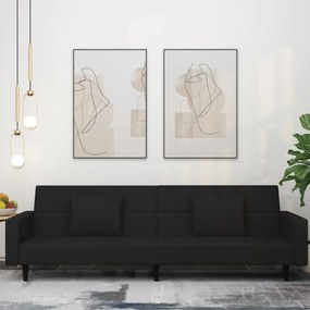 vidaXL Sofá-cama 2 lugares com duas almofadas veludo preto
