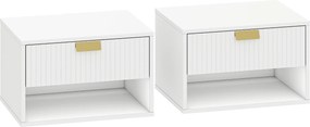 HOMCOM Conjunto de Mesas de Cabeceira Flutuantes com Gaveta Estriada e Prateleira Aberta 40x30x25 cm Branco | Aosom Portugal