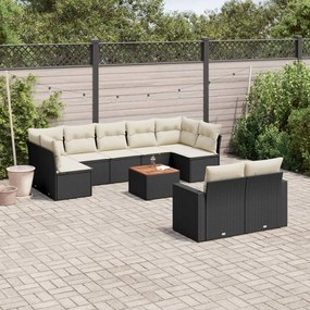 10 pcs conjunto sofás de jardim c/ almofadões vime PE preto