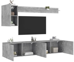 vidaXL 5 pcs móveis de parede p/ TV derivados de madeira cinza cimento