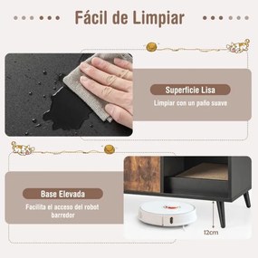 Armario Caixa de areia para gatos com portas, Estante aberta e poste para arranhar gatos 90 x 50 x 54 cm Preto e Castanho