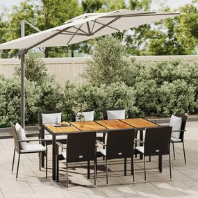 vidaXL 9 pcs conjunto de jantar p/ jardim c/ almofadões vime PE preto