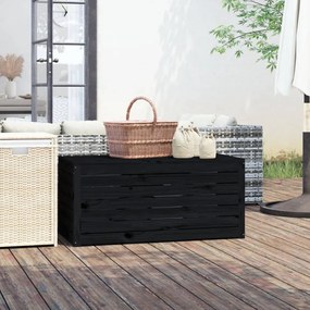 Baú de Arrumação para Jardim - Preto - Madeira de Pinho - 101x50,5x46,