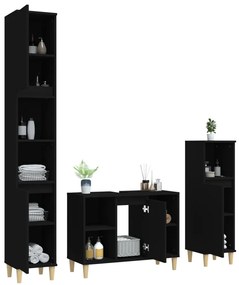 3 pcs conjunto móveis casa de banho derivados de madeira preto