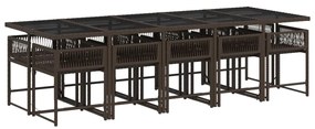 11 pcs conjunto jantar p/ jardim c/ almofadões vime PE castanho
