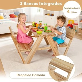 Mesa de piquenique para crianças com mesa e cadeira para atividades ao ar livre com 2 bancos incorporados natural