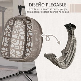 Cadeira Suspensa Jardim com Suporte de Aço Cadeira Suspensa com Cesto Dobrável e Almofadas para Interior e Exterior 126x96x172cm Preto e Castanho arei