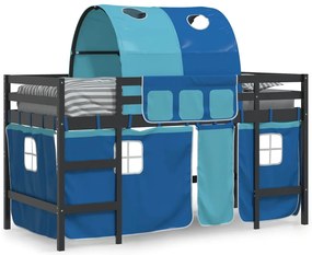 Cama alta p/ criança c/ túnel 90x200 cm pinho maciço azul