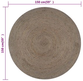 Tapete artesanal em juta redondo 150 cm cinzento