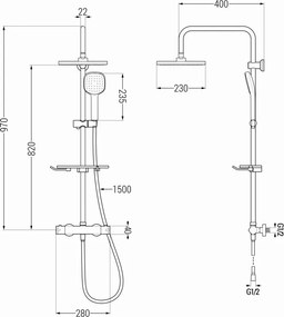 Mexen KT33 conjunto de chuveiro de superfície com chuveiro superior e misturador termostático, cromado - 771503393-00