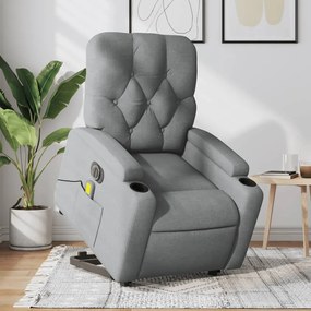 vidaXL Poltrona elétrica reclinável massagens tecido cinzento-claro