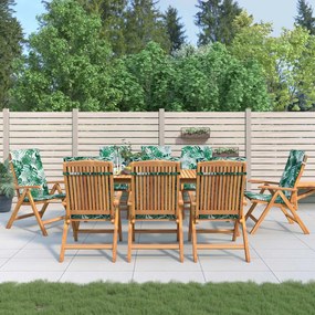 vidaXL Cadeiras de jardim reclináveis c/ almofadões 8 pcs teca maciça