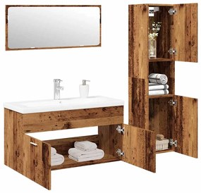 4 pcs conj. móveis casa banho derivados madeira madeira velha