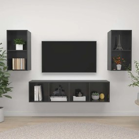 Armários de parede TV 4 pcs derivados madeira cinza brilhante
