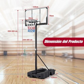 Cesto de basquetebol de exterior com altura ajustável (290-365 cm), rodas móveis, poste dobrável e base recheável para jovens e adultos Preto