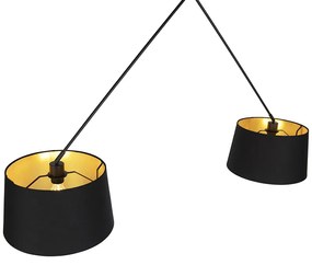 Candeeiro de suspensão com tons de algodão preto com 35 cm dourado - Blitz II preto Moderno