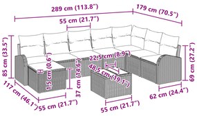 Conjunto de Sofás de Jardim de 8 Peças com Almofadas Cinza em Rattan P