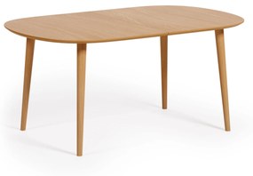 Kave Home - Mesa extensível Oqui em chapa de carvalho e pernas de madeira maciça Ø 160 (260) x 100 cm