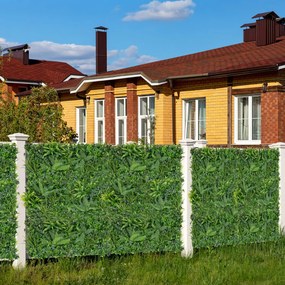 Conjunto 4 peças de painéis de sebes artificial 50 x 50 cm com várias folhas Painel de parede de relva de proteção solar para interior e exterior Verd