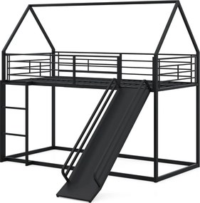 Cama Beliche Crianças 204 x 195 x 181,5 cm em forma de casa com escorrega (COLCHÃO E ACESSÓRIOS IMAGEM NÃO INCLUIDOS) com grade de segurança e escada