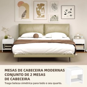 Conjunto de 2 Mesas de Cabeceira Nórdicas com Cantos Arredondados, Gaveta e Prateleira Aberta 40x35x45 cm Branco