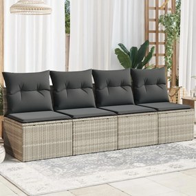 vidaXL Sofá jardim de 4 lugares com almofadões vime PE cinzento claro