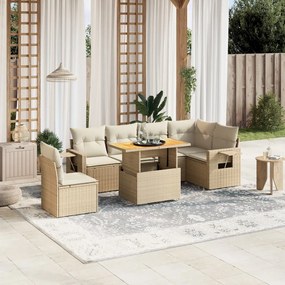 vidaXL 7 pcs conjunto de sofás p/ jardim com almofadões vime PE bege