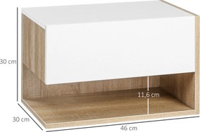 Conjunto de 2 mesas de cabeceira de parede - gaveta deslizante, prateleira, bicolor com acabamento em carvalho branco