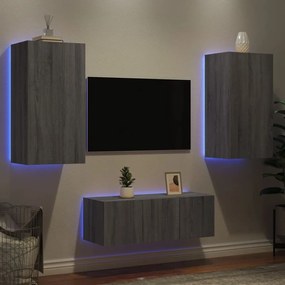 4 pcs móveis parede p/ TV c/ LEDs deriv. madeira cinza sonoma