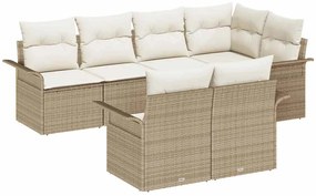 Conjunto de Sofá de Jardim com 7 Peças e Almofadas em Rattan de Poliés