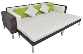 4 pcs conjunto lounge jardim c/ almofadões vime PE castanho