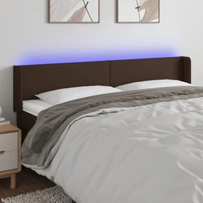 vidaXL Cabeceira cama c/ LED 203x16x78/88 cm couro artificial castanho