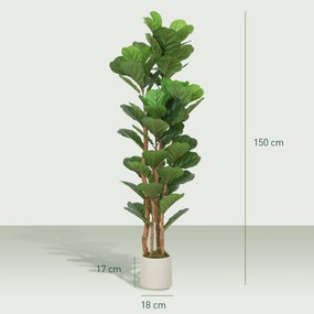 Planta artificial de interior de 150 cm – Figueira-lira artificial com vaso de plástico e tronco de madeira maciça, verde