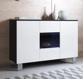 Aparador Moderno Salreu – 120x82 cm – Preto e Branco com LED Azul e Pé