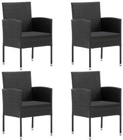 Cadeiras de jardim com almofadões pretos 4 pcs vime PE preto