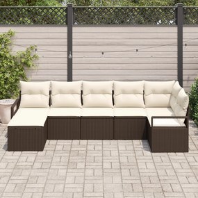 Conjunto de Sofás de Jardim de 7 Peças com Almofadas Castanho Rattan P